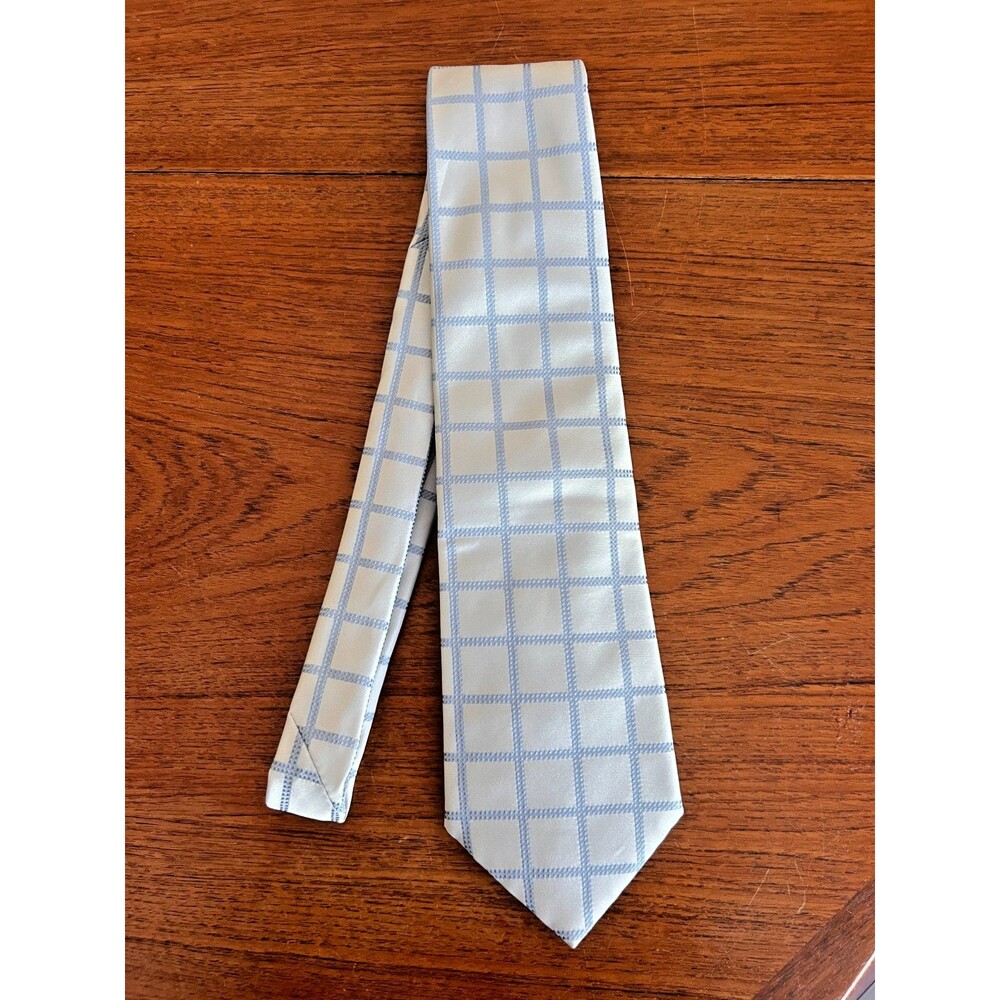 NEXT 100% Silk Ivory Blue Windowpane Tie NWT